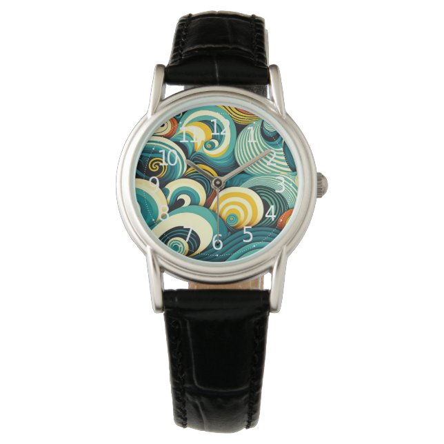 Abstract Colourful Retro 70s Hippie Waves Artwork  Watch (Front)