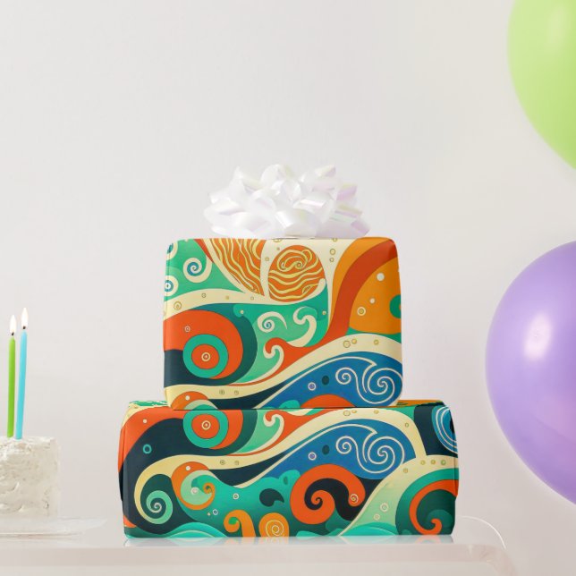 Abstract Colourful Retro 70s Hippie Waves Artwork  Wrapping Paper (Party Gifts)