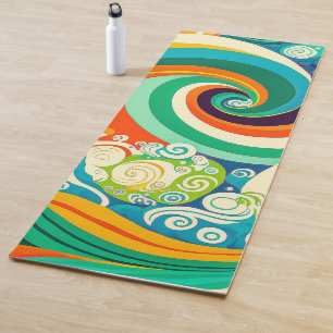 Abstract Colourful Retro 70s Hippie Waves Artwork Yoga Mat