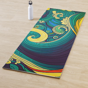 Abstract Colourful Retro 70s Hippie Waves Artwork Yoga Mat