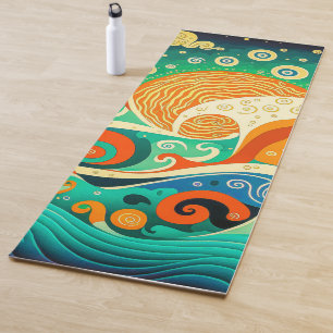 Abstract Colourful Retro 70s Hippie Waves Artwork Yoga Mat