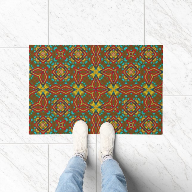Abstract Colourful Retro Hippie Boho Pattern Triba Doormat (Indoor)