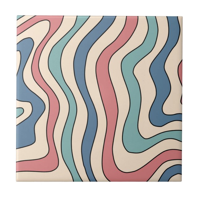 Abstract Colourful Retro Wavy Stripe Modern Elegan Tile (Front)