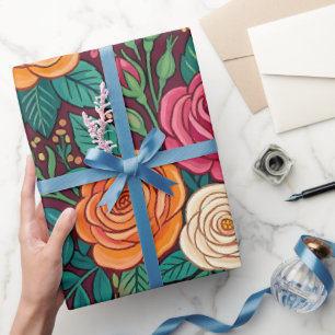 Abstract Colourful Roses Butterflies Wrapping Pape Paper