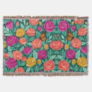 Abstract Colourful Roses Butterfly Blankets