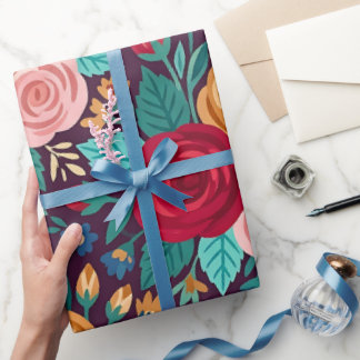 Abstract Colourful Roses Butterfly Wrapping Paper