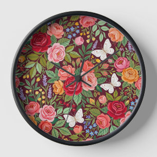 Abstract Colourful Roses Garden Art Clocks