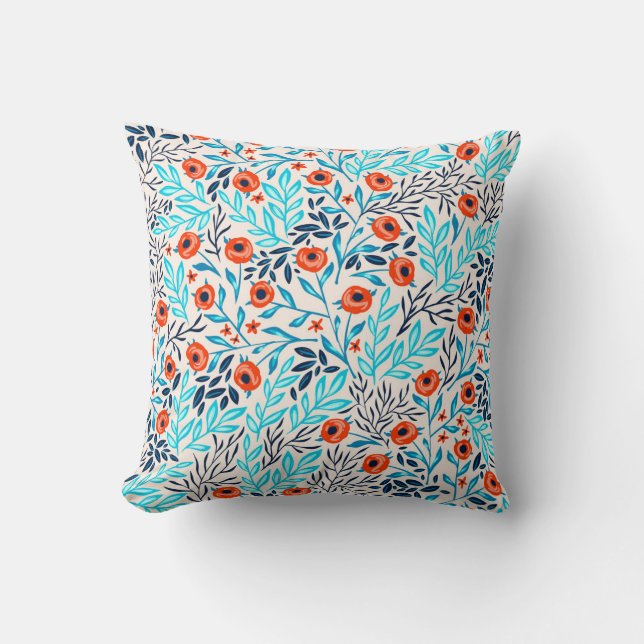 Abstract Colourful Roses: Vintage Floral Cushion (Front)