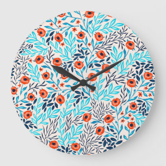 Abstract Colourful Roses: Vintage Floral Large Clock