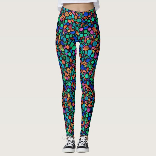 Abstract Colourful Sea Pebbles Polka Dot Watercolo Leggings (Front)