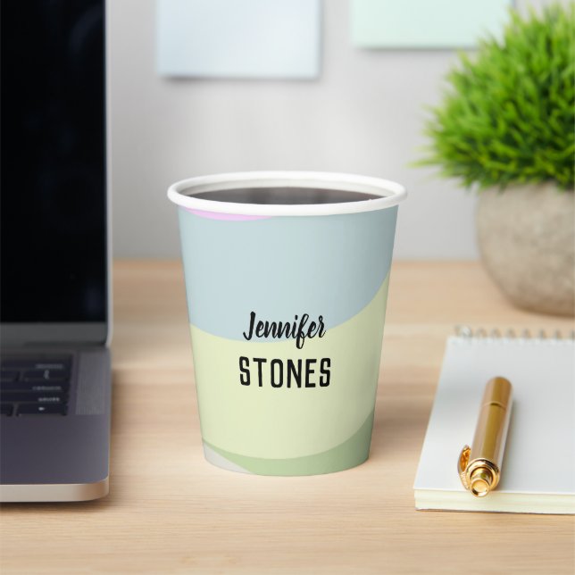 Abstract colourful shapes paper cups (Insitu)