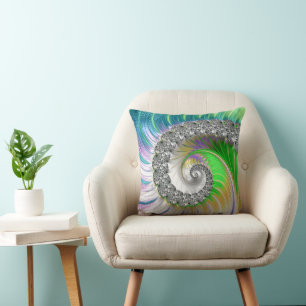 Abstract Colourful Spiral Fractal Cushion