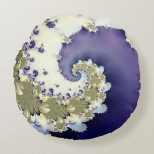 Abstract Colourful Spiral Fractal Round Cushion