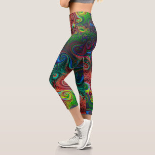 Abstract Colourful Spiral Pattern Capri Leggings