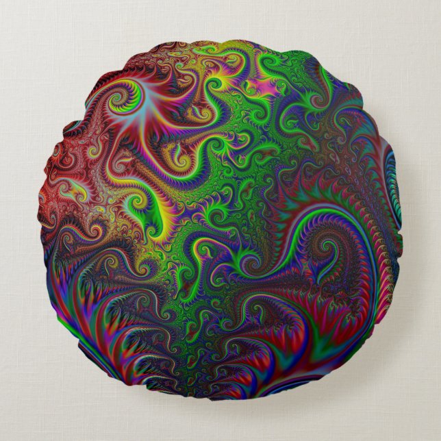 Abstract Colourful Spiral Pattern Round Cushion (Front)