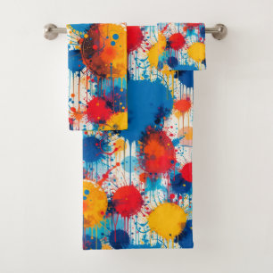 Abstract Colourful Splatter Art Bath Towel Set
