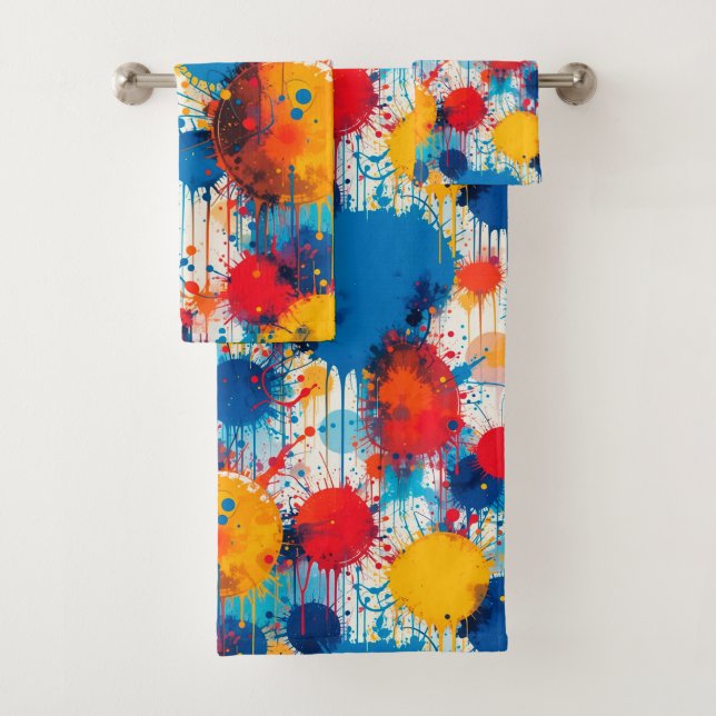 Abstract Colourful Splatter Art Bath Towel Set (Insitu)