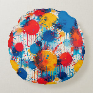 Abstract Colourful Splatter Art Round Cushion
