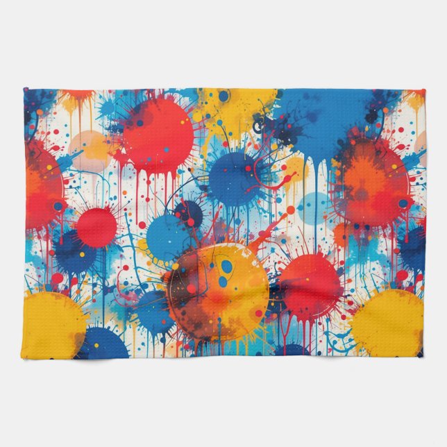 Abstract Colourful Splatter Art Tea Towel (Horizontal)