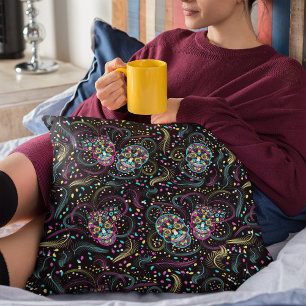 Abstract Colourful Spooky Skulls Halloween Cushion