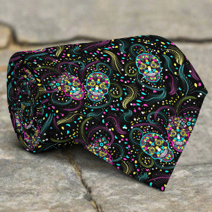 Abstract Colourful Spooky Skulls Halloween Tie