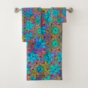 Abstract colourful star pattern  bath towel set