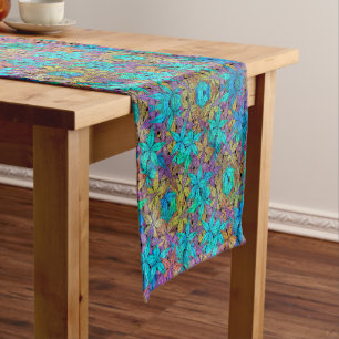 Abstract colourful star pattern short table runner