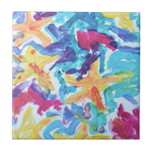 Abstract Colourful Starfish Art Ceramic Tile