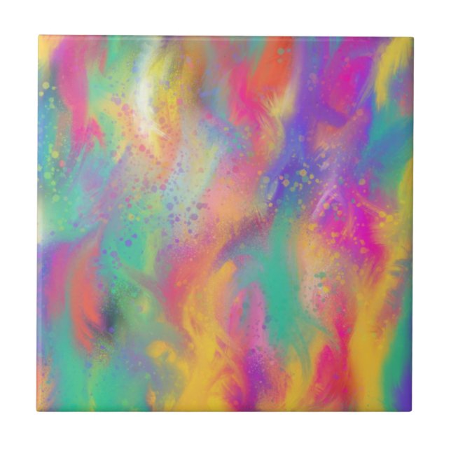 Abstract Colourful swash acrylics Pink Teal yellow Tile (Front)