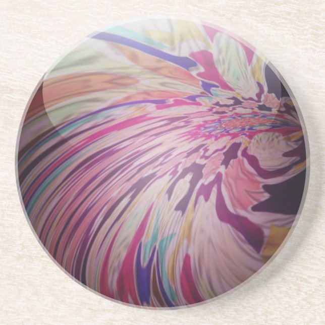 Abstract, colourful swirl and stripe shiny marble coaster (Front)