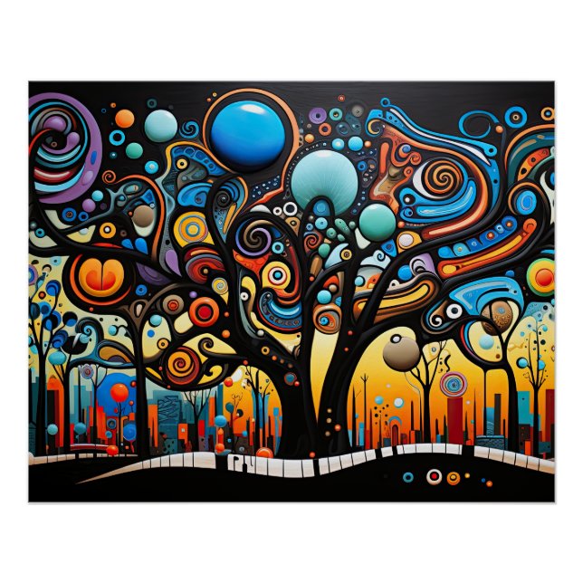 Abstract Colourful Swirl Tree Landscape Nature Poster (Front)