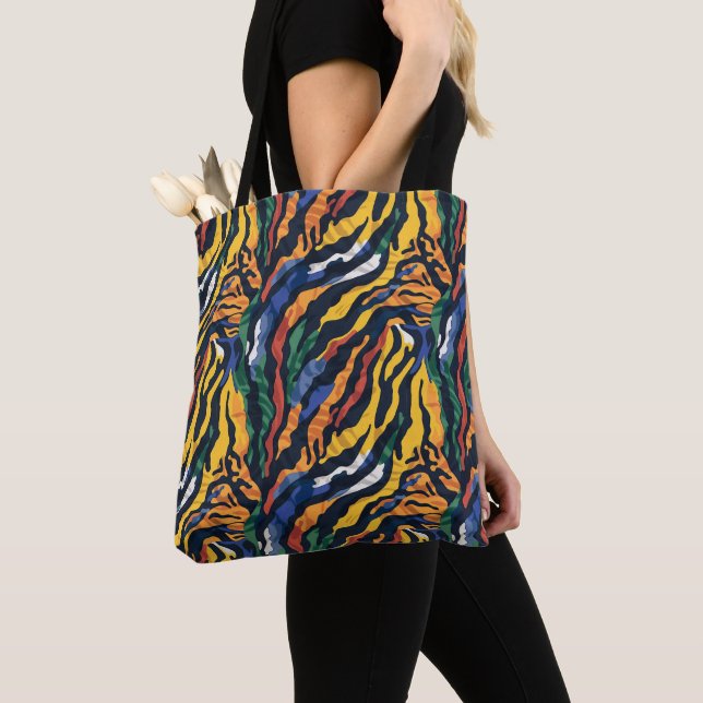 Abstract Colourful Tiger Stripes Tote Bag (Close Up)