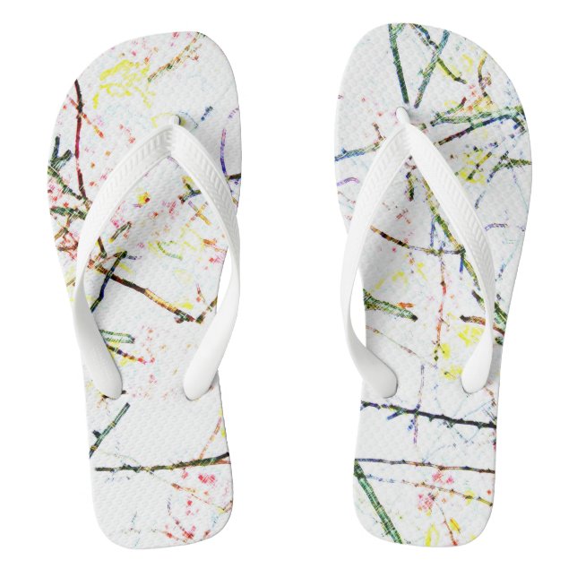 Abstract colourful tree branches on white design jandals (Footbed)