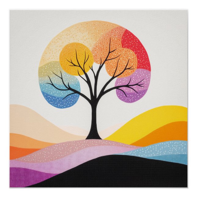 Abstract Colourful Tree Design Poster (Front)