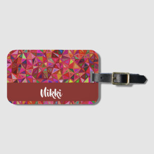 Abstract colourful triangles on luggage tag