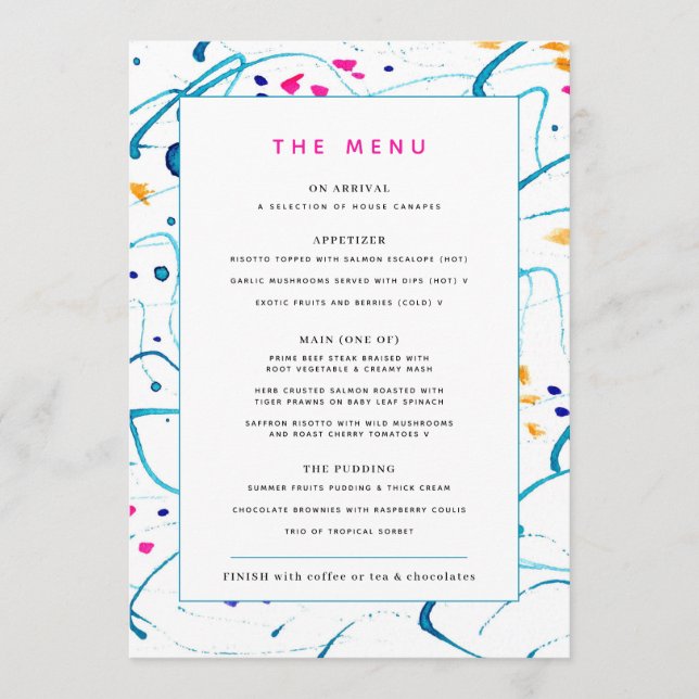 Abstract colourful tropical event custom menu (Front)