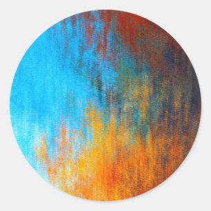 Abstract colourful turquoise blue, orange and red classic round sticker