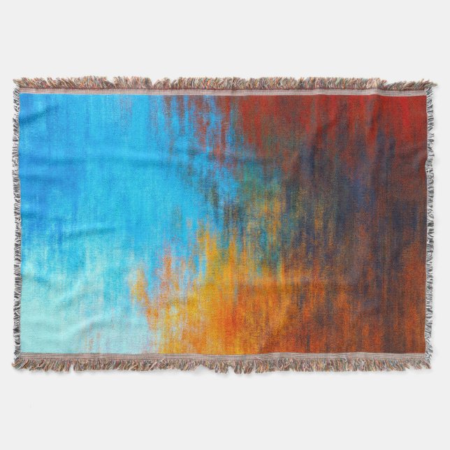 Abstract colourful turquoise blue, orange and red throw blanket (Front)