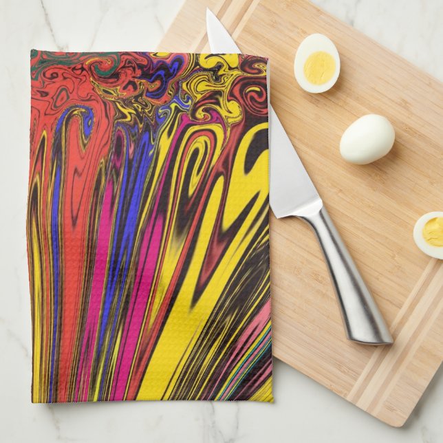 Abstract Colourful Twirlers / Pushed & Pinched / Tea Towel (Quarter Fold)