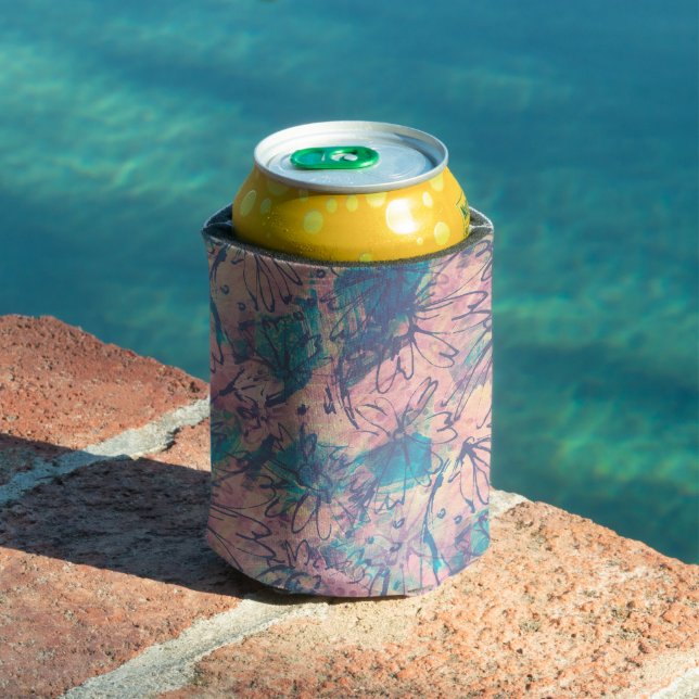 Abstract Colourful Watercolor Floral Pattern Can Cooler (In Situ Pool)
