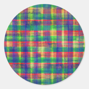 Abstract Colourful Watercolor Plaid Pattern Classic Round Sticker