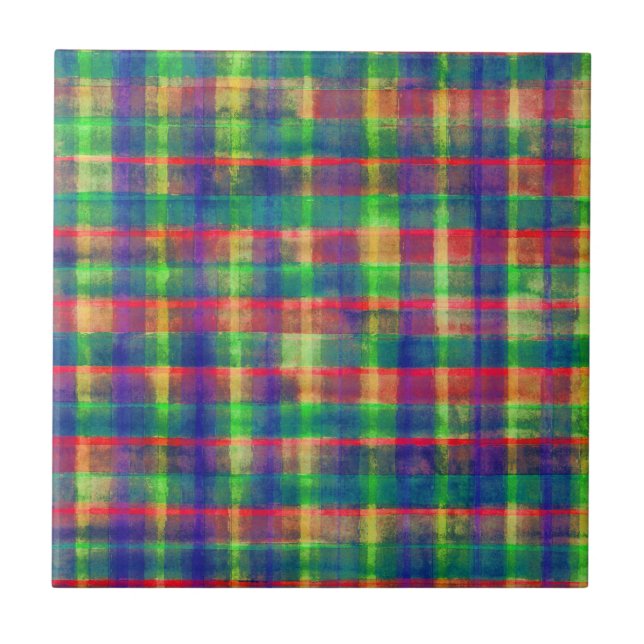 Abstract Colourful Watercolor Plaid Pattern Tile (Front)