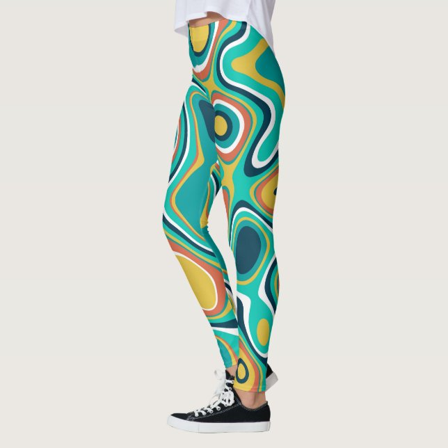 Abstract colourful wavy shapes pattern leggings (Left)