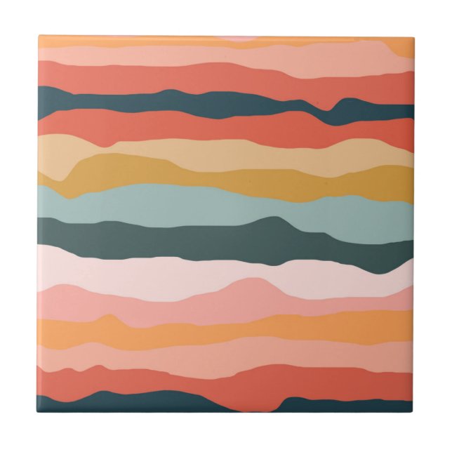Abstract Colourful Wavy Stripe Modern Elegant  Tile (Front)