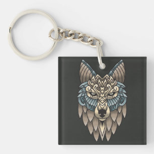 Abstract Colourful Wolf Key Ring