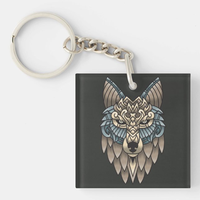 Abstract Colourful Wolf Key Ring (Front)