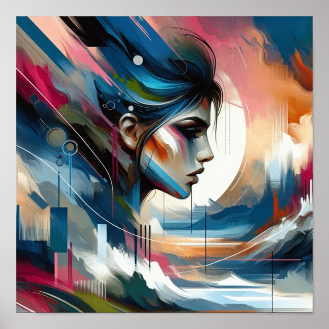 Abstract colourful woman's face wall decor poster (Front)