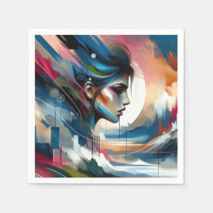 Abstract colourful woman's face wall decor poster napkin
