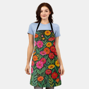 Abstract Colourful Zinnias Butterflies Apron