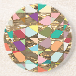 Abstract Colours Gold Foil Coaster